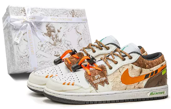 Кроссовки Air Jordan 1 Vintage Basketball Shoes Women's Low-top Brown/yellow, коричневый
