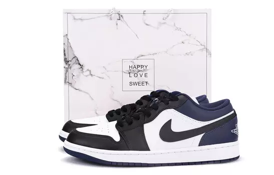 Кроссовки Air Jordan 1 Vintage Basketball Shoes Men Low-top White/Black/Blue, синий