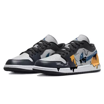 Кроссовки Air Jordan 1 Vintage Basketball Shoes Unisex Low-top Black/grey/blue, черный/синий