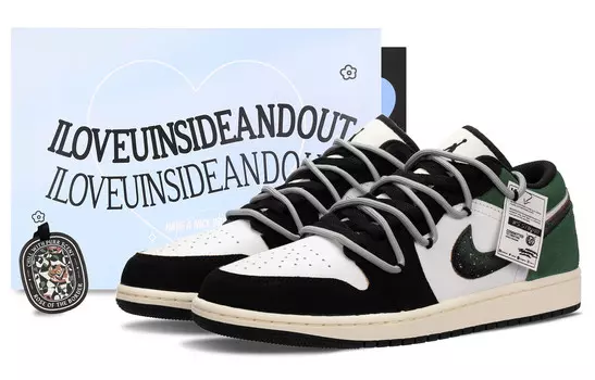 Кроссовки Air Jordan 1 Vintage Basketball Shoes Men Low-top Black/white/green, цвет Jasper