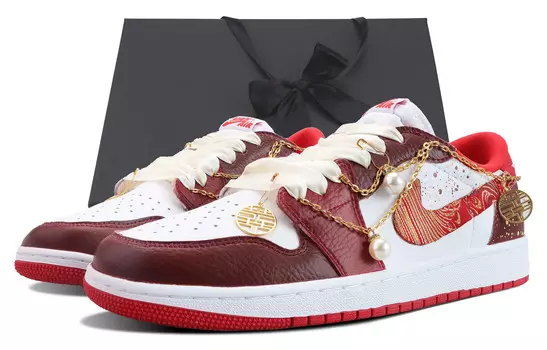 Кроссовки Air Jordan 1 Vintage Basketball Shoes Unisex Low-top White, красный