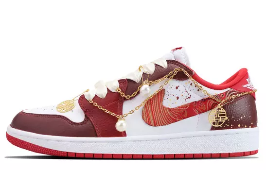 Кроссовки Air Jordan 1 Vintage Basketball Shoes Unisex Low-top White, красный