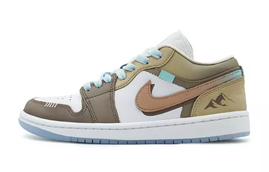 Кроссовки Air Jordan 1 Vintage Basketball Shoes Women's Low-top White/yellow/khaki, хаки