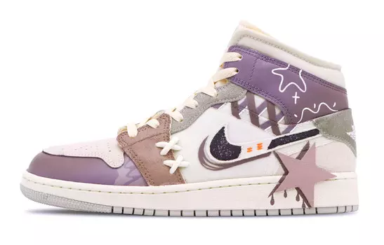 Кроссовки Air Jordan 1 Vintage Basketball Shoes Women's Mid-top Grey/white/purple, светло-фиолетовый