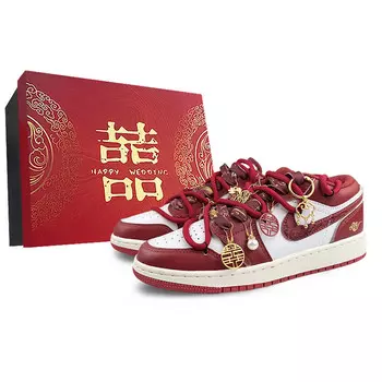 Кроссовки Air Jordan 1 Vintage Basketball Shoes Women's Low-top White, белый/красный