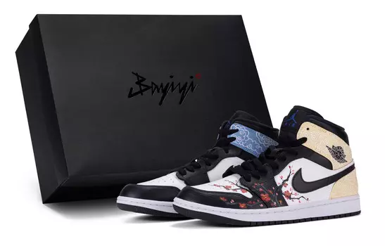 Кроссовки Air Jordan 1 Vintage Basketball Shoes Men Mid-top Blue/yellow/red/white, черный/белый/синий/желтый