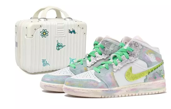 Кроссовки Air Jordan 1 Vintage Basketball Shoes Women's Low-top White/Green/Blue, белый/синий/зеленый