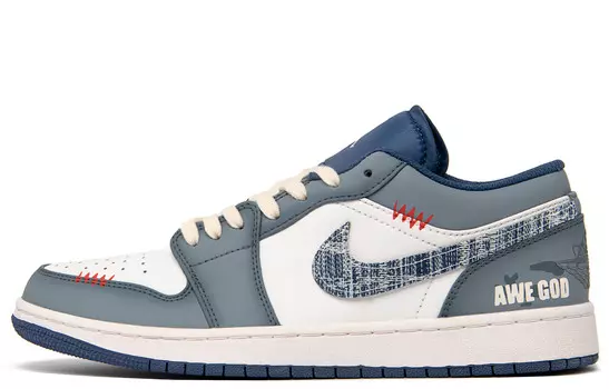 Кроссовки Air Jordan 1 Vintage Basketball Shoes Men Low-top White/blue, голубой