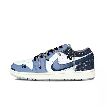 Кроссовки Air Jordan 1 Vintage Basketball Shoes Men Low-top White/blue, темно-синий
