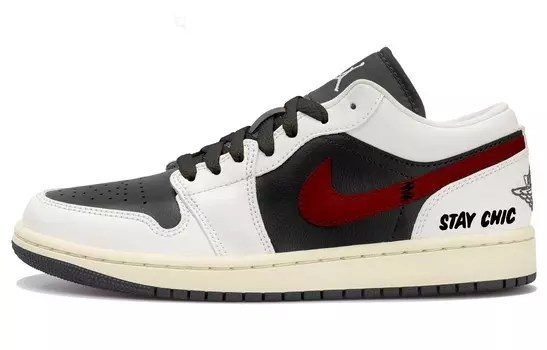 Кроссовки Air Jordan 1 Vintage Basketball Shoes Women's Low-top Black/White/Red, черный/оранжевый