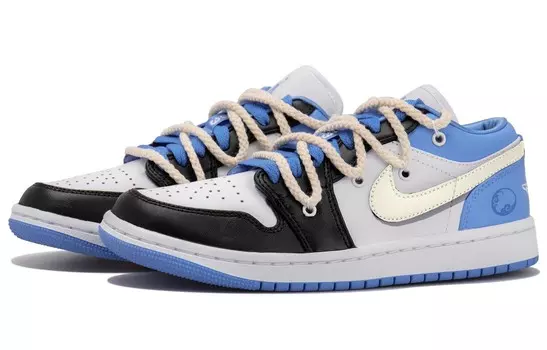 Кроссовки Air Jordan 1 Vintage Basketball Shoes Women's Low-top White/Black/Blue, белый/черный