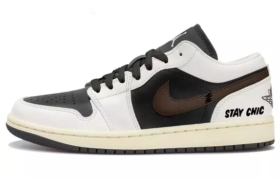 Кроссовки Air Jordan 1 Vintage Basketball Shoes Women's Low-top Black/White/Brown, черный/белый/коричневый