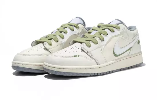 Кроссовки Air Jordan 1 Vintage Basketball Shoes Women's Low-top Beige/Gray/Green, зеленый