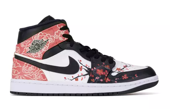 Кроссовки Air Jordan 1 Vintage Basketball Shoes Women's Mid-top White/Red/Blue, черный/белый/красный/синий