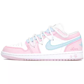 Кроссовки Air Jordan 1 Vintage Basketball Shoes Unisex Low-top White/Blue/Pink, розовый