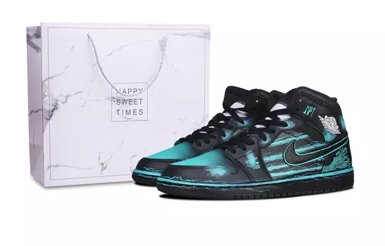 Кроссовки Air Jordan 1 Vintage Basketball Shoes Men Mid-top Black, голубой