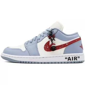 Кроссовки Air Jordan 1 Vintage Basketball Shoes Women's Low-top White/Red/Blue, синий/белый