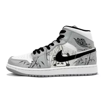 Кроссовки Air Jordan 1 Vintage Basketball Shoes Men Mid-top Gray/White/Black, серый/белый/черный