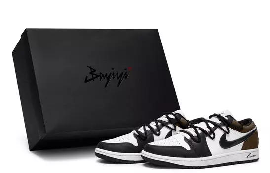 Кроссовки Air Jordan 1 Vintage Basketball Shoes Men Low-top Black/white, черный/белый/коричневый