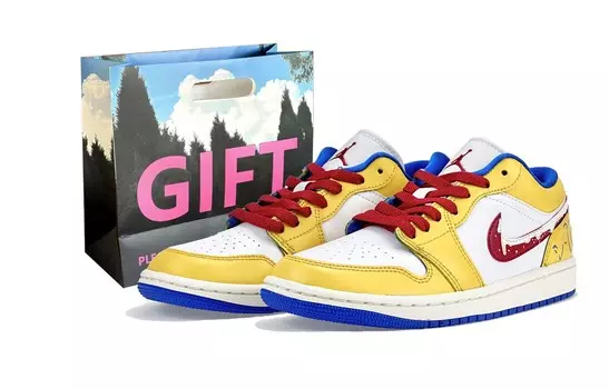 Кроссовки Air Jordan 1 Vintage Basketball Shoes Unisex Low-top Yellow/white/blue, желтый