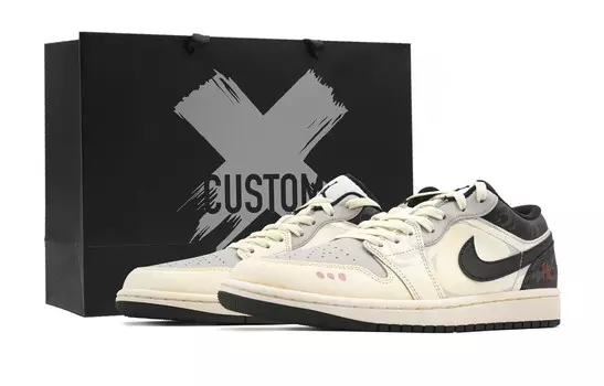Кроссовки Air Jordan 1 Vintage Basketball Shoes Men Low-top Gray/Black, цвет Off White