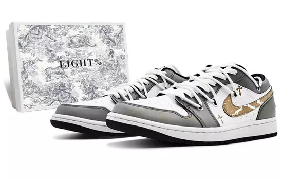 Кроссовки Air Jordan 1 Vintage Basketball Shoes Women's Low-top White/gold, золотой