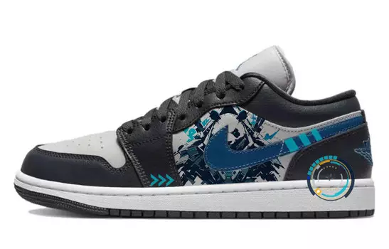 Кроссовки Air Jordan 1 Vintage Basketball Shoes Unisex Low-top Black/grey/blue, черный