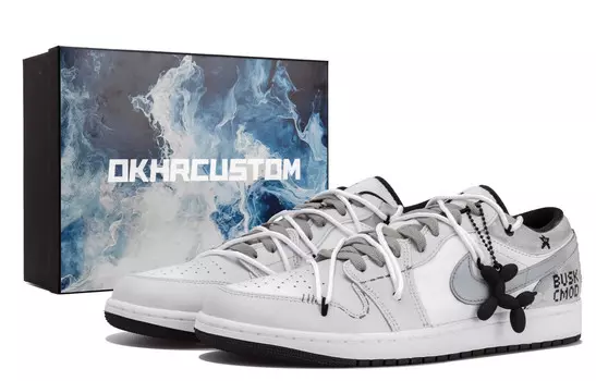 Кроссовки Air Jordan 1 Vintage Basketball Shoes Men Low-top Grey/white/black, черный/белый/серый