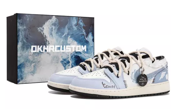 Кроссовки Air Jordan 1 Vintage Basketball Shoes Women's Low-top White/blue, белый/синий