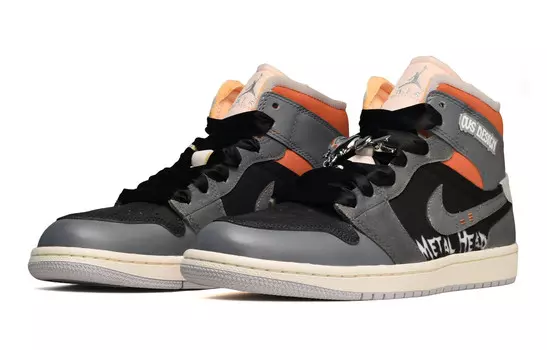 Кроссовки Air Jordan 1 Vintage Basketball Shoes Women's Mid-top Black/grey/orange, черный/серый/оранжевый