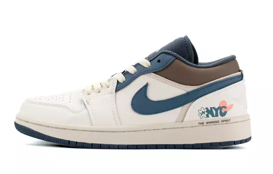 Кроссовки Air Jordan 1 Vintage Basketball Shoes Men Low-top Beige/blue/brown, слоновая кость