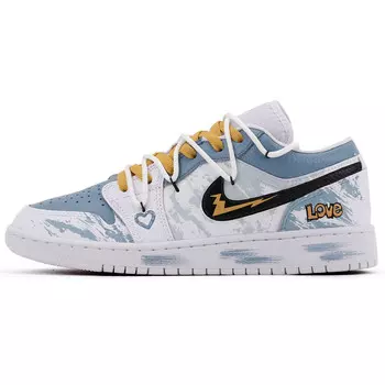 Кроссовки Air Jordan 1 Vintage Basketball Shoes Women's Low-top Blue/Gray/White, серый/синий