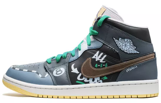 Кроссовки Air Jordan 1 Vintage Basketball Shoes Women's Mid-top Black/Blue, серый/синий
