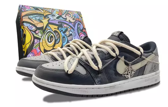 Кроссовки Air Jordan 1 Vintage Basketball Shoes Unisex Low-top Gray, черный/серый