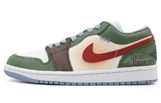 Кроссовки Air Jordan 1 Vintage Basketball Shoes Women's Low-top Green/White, хаки