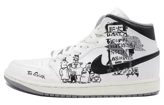 Кроссовки Air Jordan 1 Vintage Basketball Shoes Men High-top Black/White, черный