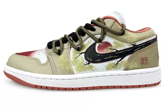 Кроссовки Air Jordan 1 Vintage Basketball Shoes Women's Low-top Green/Red, зеленый