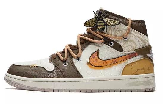 Кроссовки Air Jordan 1 Vintage Basketball Shoes Women's Mid-top Yellow, коричневый