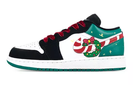 Кроссовки Air Jordan 1 Vintage Basketball Shoes Women's Low-top White/Black/Green/Red, белый
