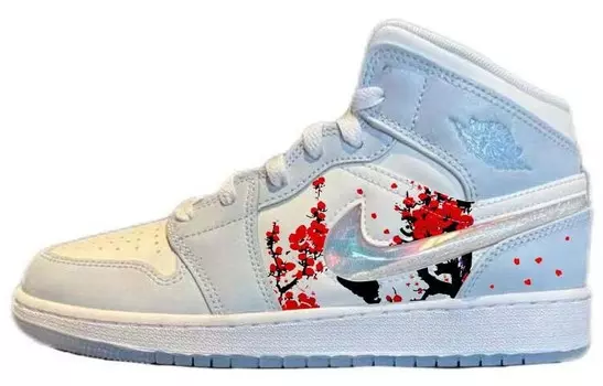 Кроссовки Air Jordan 1 Vintage Basketball Shoes Women's High-top Blue/white, синий