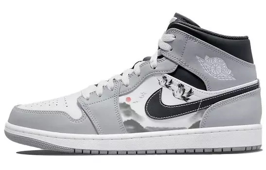Кроссовки Air Jordan 1 Vintage Basketball Shoes Men Mid-top Grey/white, светло-серый