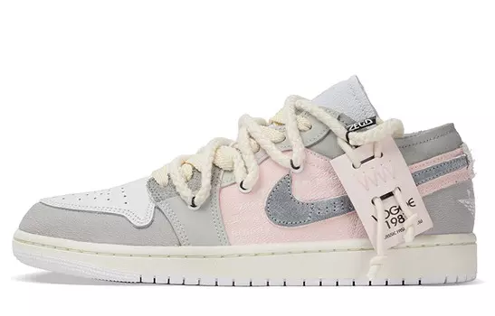 Кроссовки Air Jordan 1 Vintage Basketball Shoes Men Low-top Heather Gray/Dusty Pink, серый/розовый