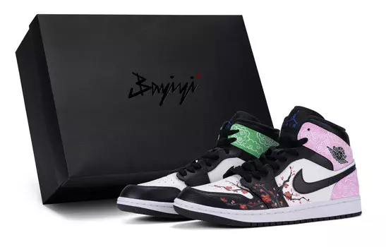 Кроссовки Air Jordan 1 Vintage Basketball Shoes Women's Mid-top White/pink/green, зеленый