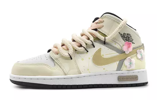 Кроссовки Air Jordan 1 Vintage Basketball Shoes Women's Mid-top White, розовый