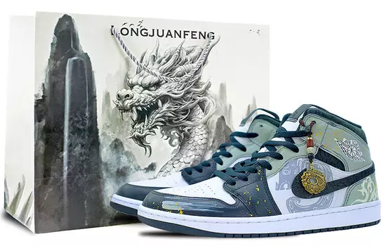 Кроссовки Air Jordan 1 Vintage Basketball Shoes Men Mid-top Gray, зеленый