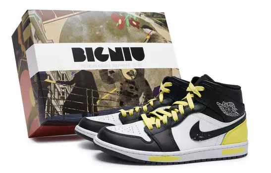 Кроссовки Air Jordan 1 Vintage Basketball Shoes Women's Mid-top Yellow, белый/черный