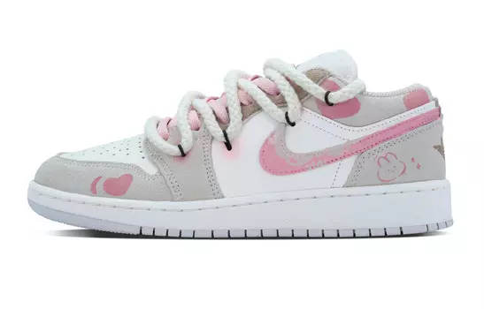 Кроссовки Air Jordan 1 Vintage Basketball Shoes Women's Low-top Gray/White/Pink, серый/белый/розовый