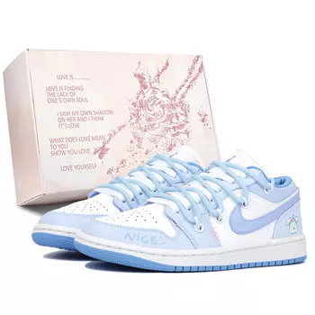 Кроссовки Air JORDAN 1 Vintage Basketball Shoes Women's Low-Top White Blue, белый/синий