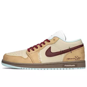 Кроссовки Air Jordan 1 Vintage Basketball Shoes Women's Low-top Brown/yellow, хаки/антрацит/черный