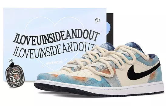 Кроссовки Air Jordan 1 Vintage Basketball Shoes Men Low-top Blue/white/orange, голубой